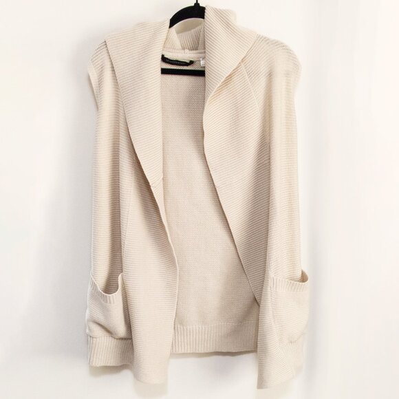 Seven Sisters Cream Knit Hooded Flowy Vest Size Small Cozy Casual Open Front - Picture 1 of 5